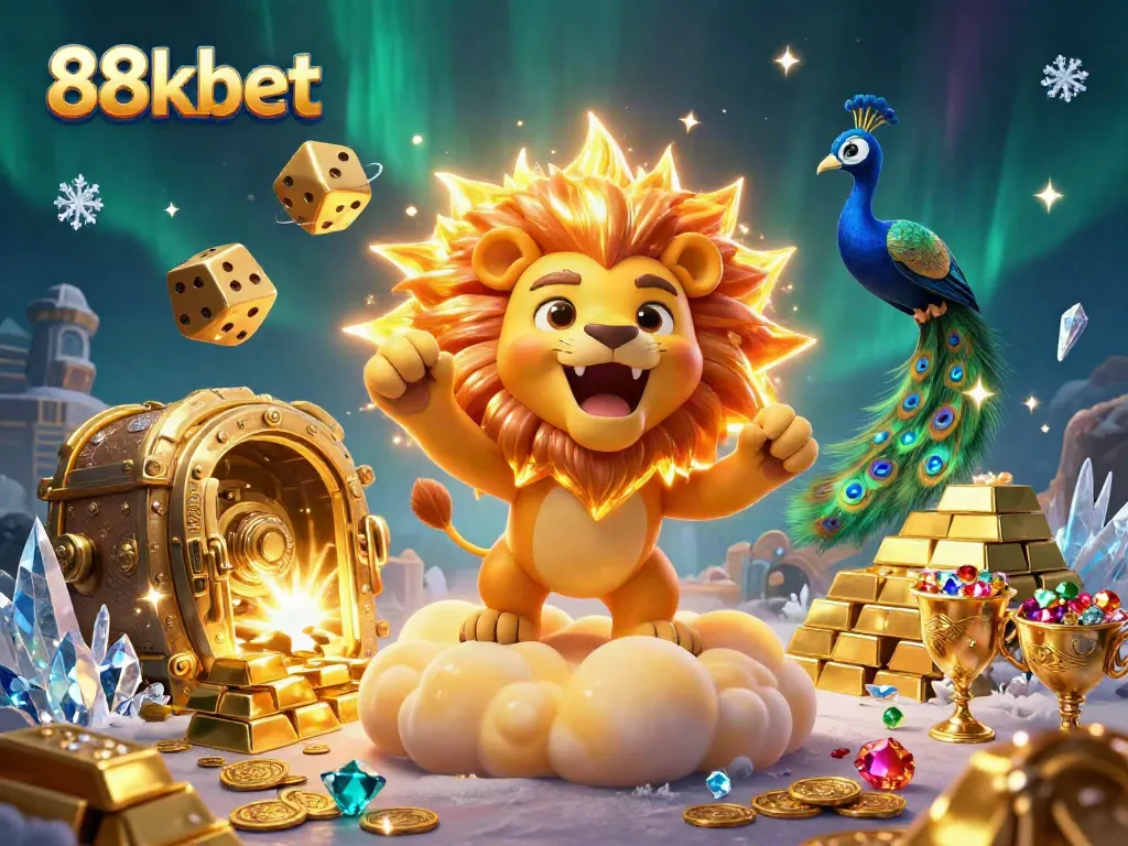 Experience the thrill of 88kbet with dynamic characters and dazzling casino elements in this vivid 3D illustration.