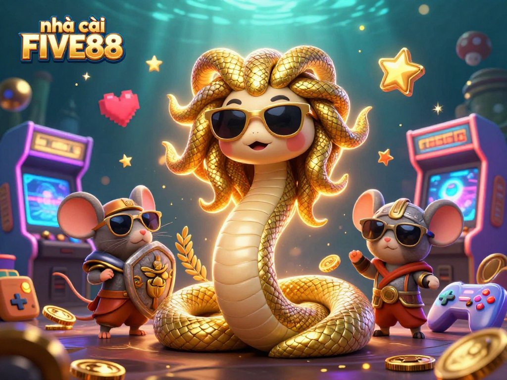 Engage with nhà cái FIVE88 through a vibrant 3D casino-themed illustration that captures gaming excitement.