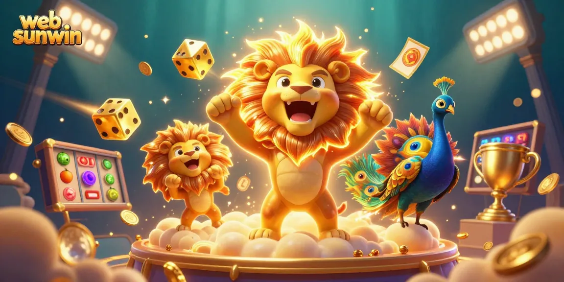 Experience vibrant gameplay and thrilling wins at web sunwin with a dynamic 3D casino illustration.