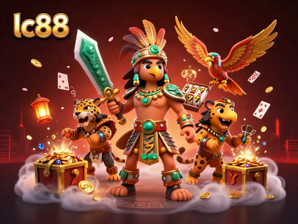 Experience the thrill of lc88 with spinning slot reels and dynamic casino elements in a vibrant 3D culture blend.