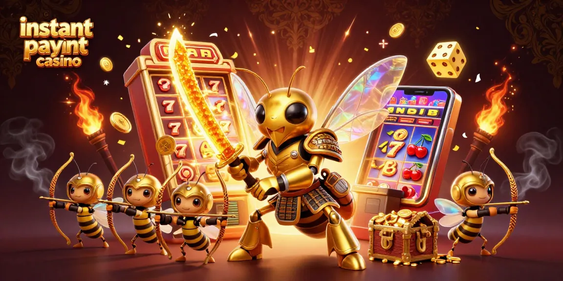 Engage in the instant payout casino experience with dynamic slot machine action and golden figures.