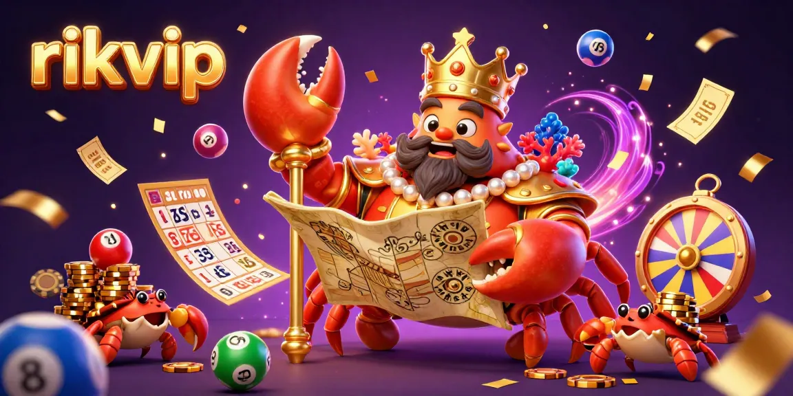 Experience thrilling gameplay at rikvip with a golden crab emperor amidst lottery balls and prizes in a vibrant 3D scene.